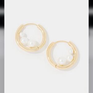 White House Black Market Gold and White Pearl Hoop Earrings